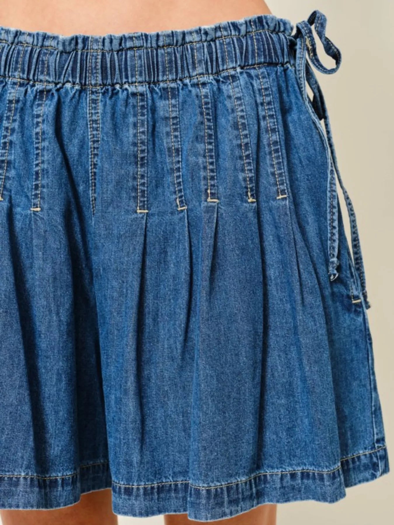 Hazel Blues® |  Pleated Elastic Waist Denim Shorts
