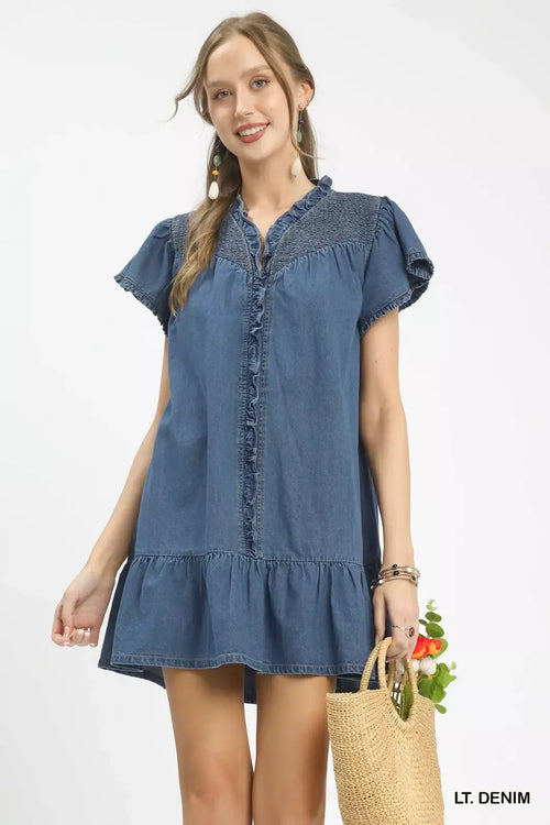 Hazel Blues® |  Umgee Ruffled Washed Denim Dress