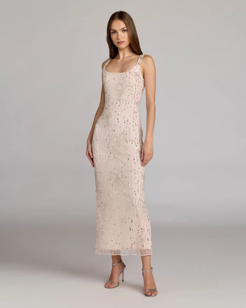 Pink Beaded Bow Embellished Midi Dress