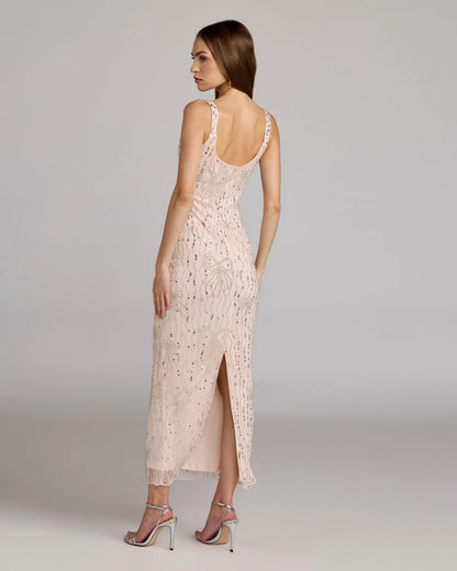 Pink Beaded Bow Embellished Midi Dress