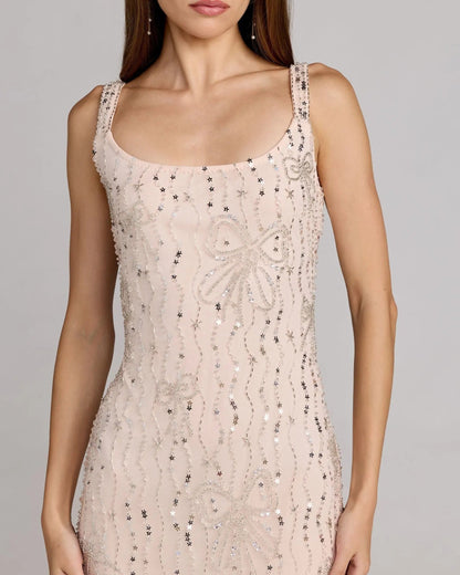 Pink Beaded Bow Embellished Midi Dress