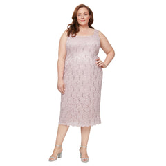 SL Fashions 9413104 Two Piece Plus Size Lace Tea Length Jacket Dress