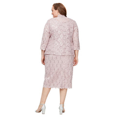 SL Fashions 9413104 Two Piece Plus Size Lace Tea Length Jacket Dress