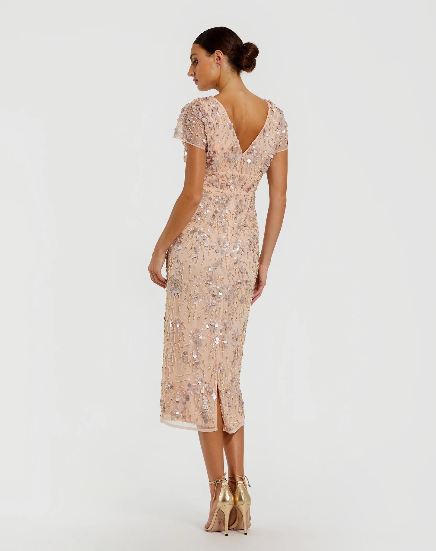 Pink Embellished Cap Sleeve Midi Dress