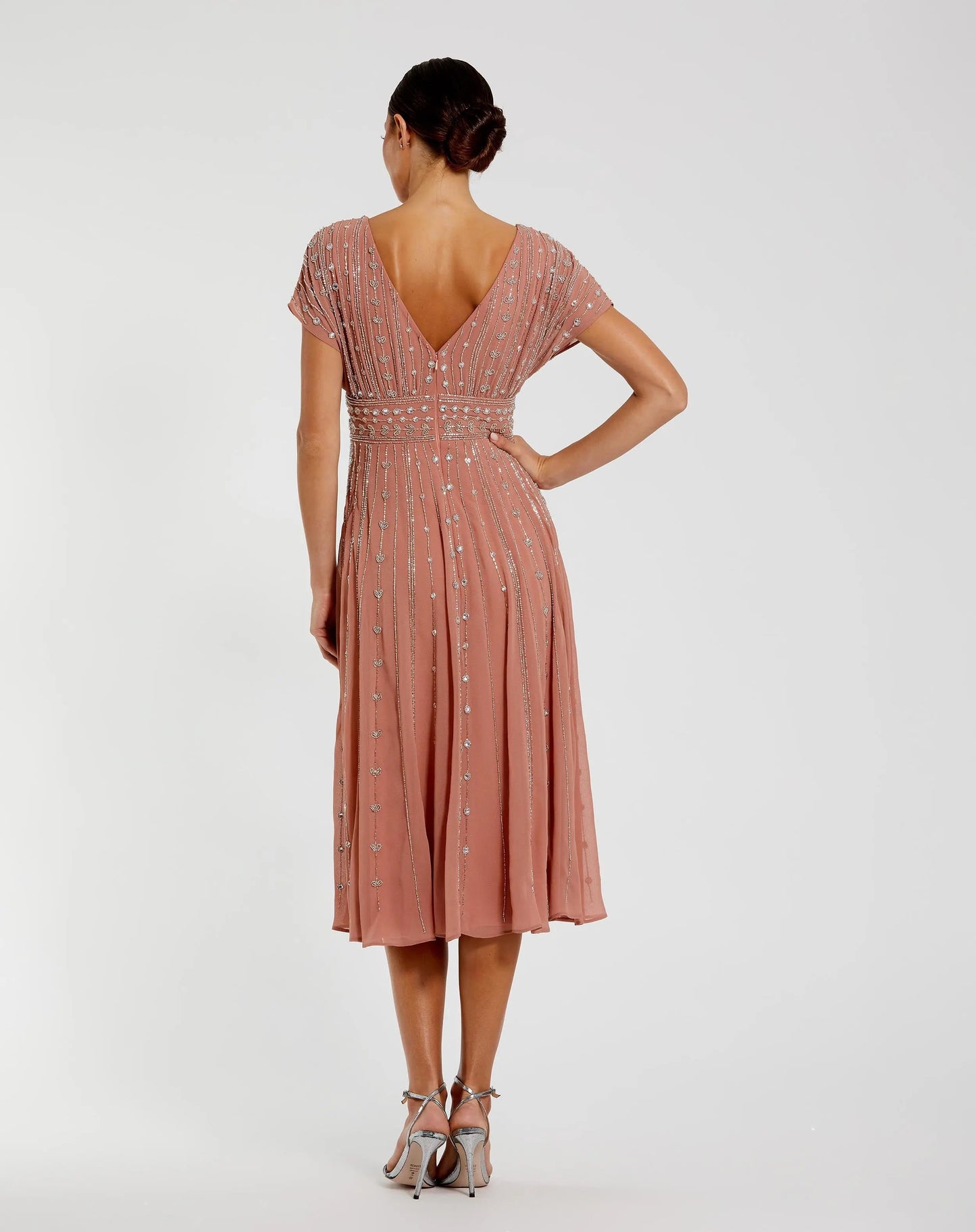Pink Embellished Short Sleeve Midi Dress