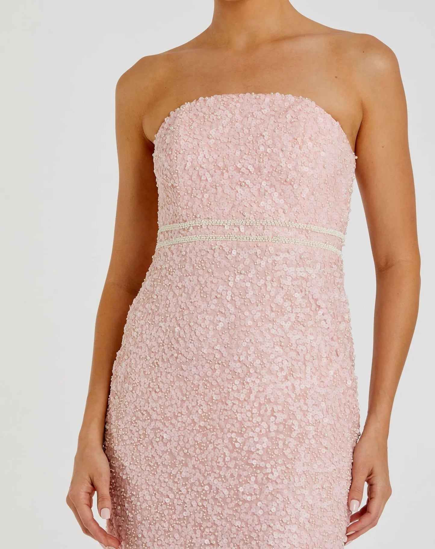 Pink Pearl Embellished Strapless Midi Dress