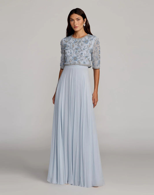 Powder Blue High Neck Embellished Chiffon Gown