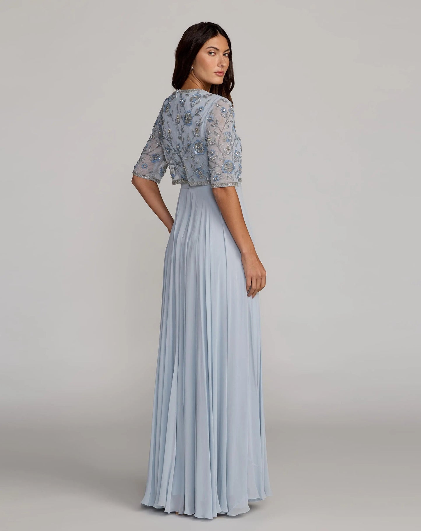 Powder Blue High Neck Embellished Chiffon Gown