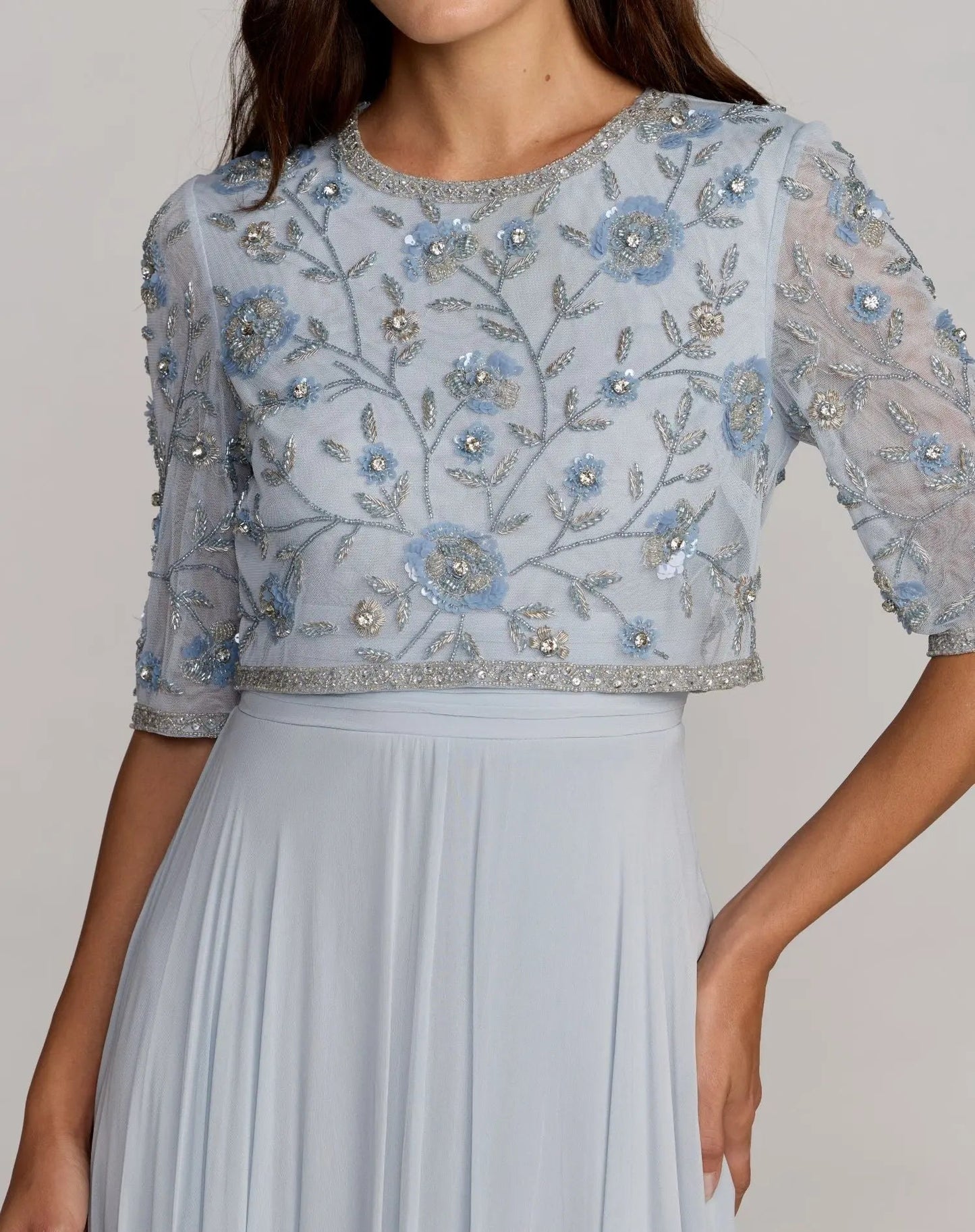 Powder Blue High Neck Embellished Chiffon Gown