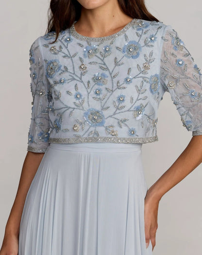 Powder Blue High Neck Embellished Chiffon Gown