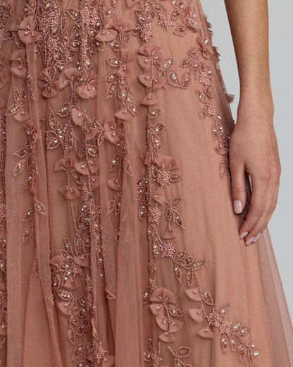 Pink Floral Embellished Cap Sleeve Midi Dress