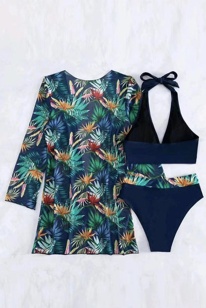 Hazel Blues® | Printed Halter Neck Three-Piece Swim Set