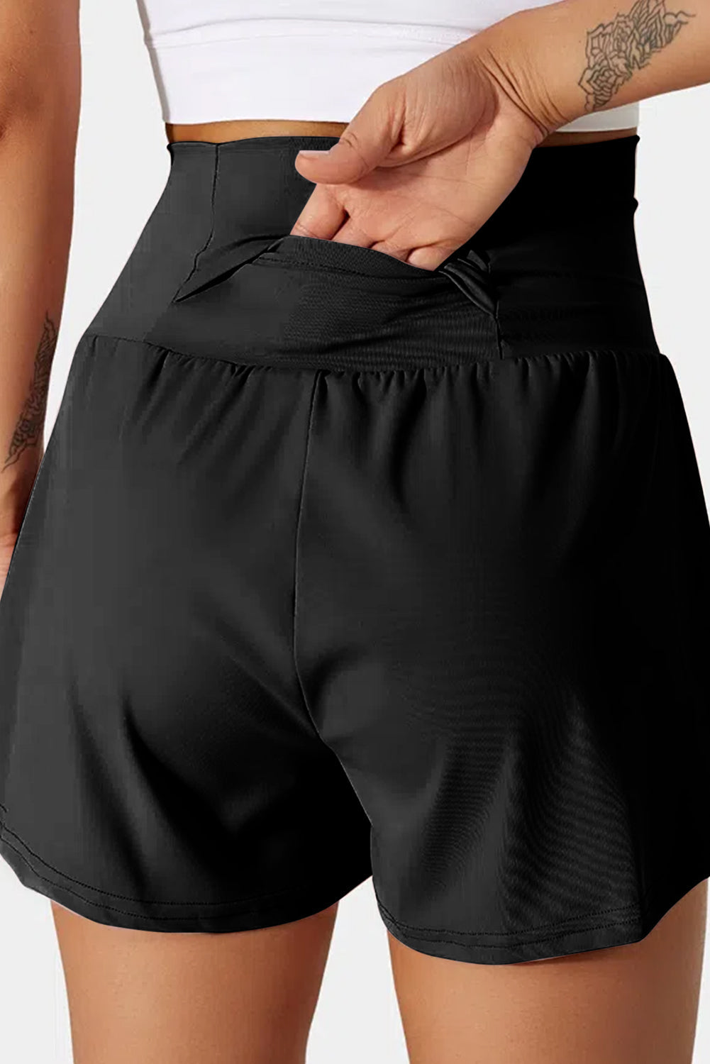 Hazel Blues® | Black Pocketed Wide Waistband Swim Shorts