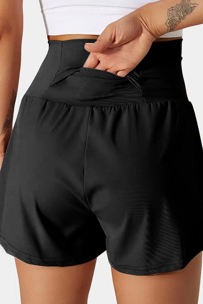 Hazel Blues® | Black Pocketed Wide Waistband Swim Shorts