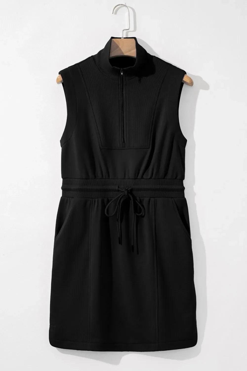 Hazel Blues® |  French Terry Zipped Collar Sleeveless Drawstring Waist Mini Dress