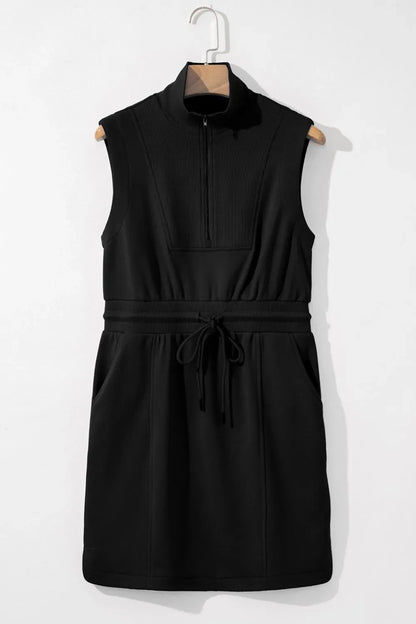 Hazel Blues® |  French Terry Zipped Collar Sleeveless Drawstring Waist Mini Dress