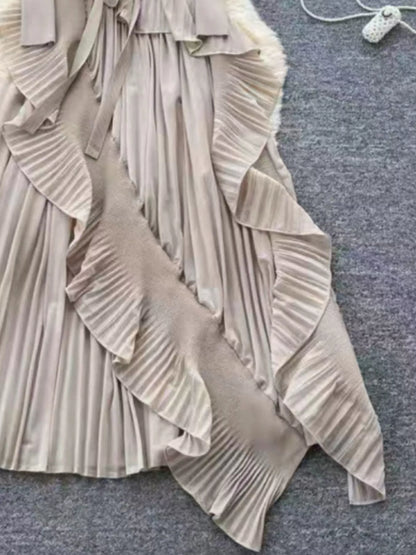Hazel Blues® |  Ruffle Trim Pleated Midi Dress