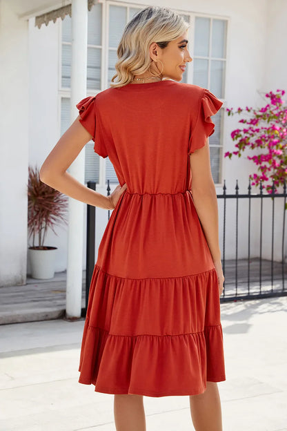 Hazel Blues® |  Ruched Notched Cap Sleeve Dress