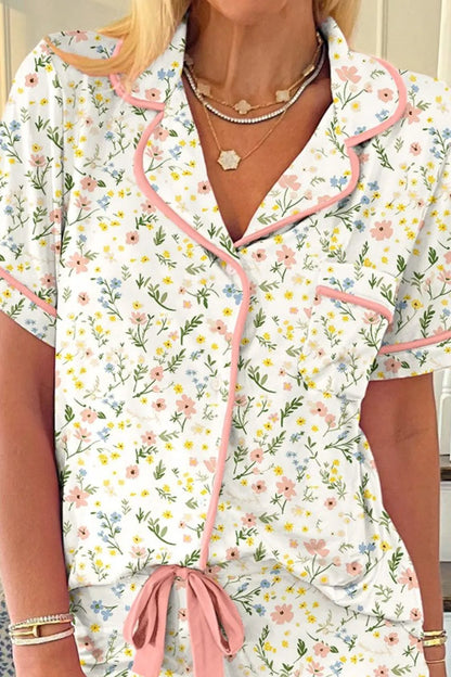 Hazel Blues® |  Printed Button Up Short Sleeve Top and Shorts Lounge Set