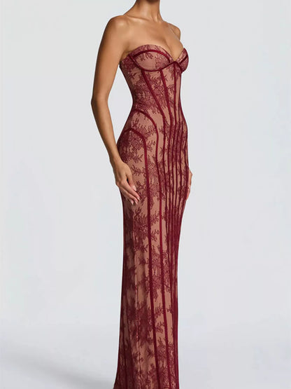 Hazel Blues® |  Lace Up Back Strapless Maxi Dress