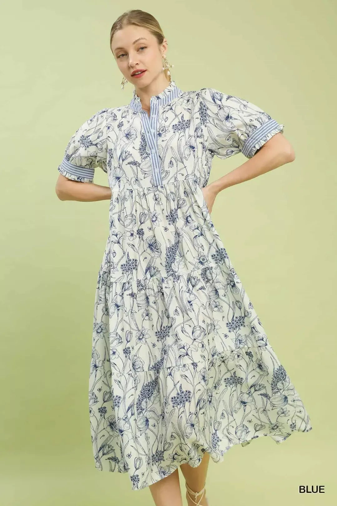 Hazel Blues® |  Umgee Floral Tiered Midi Dress with Ruffle Trim