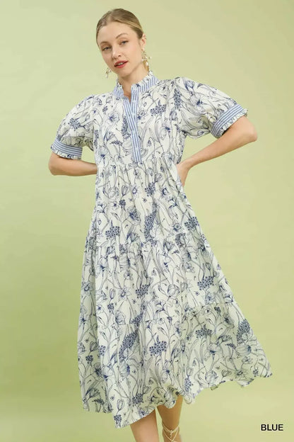 Hazel Blues® |  Umgee Floral Tiered Midi Dress with Ruffle Trim
