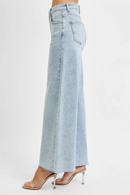 Hazel Blues® | RISEN High Rise Ankle Wide Palazzo Jeans