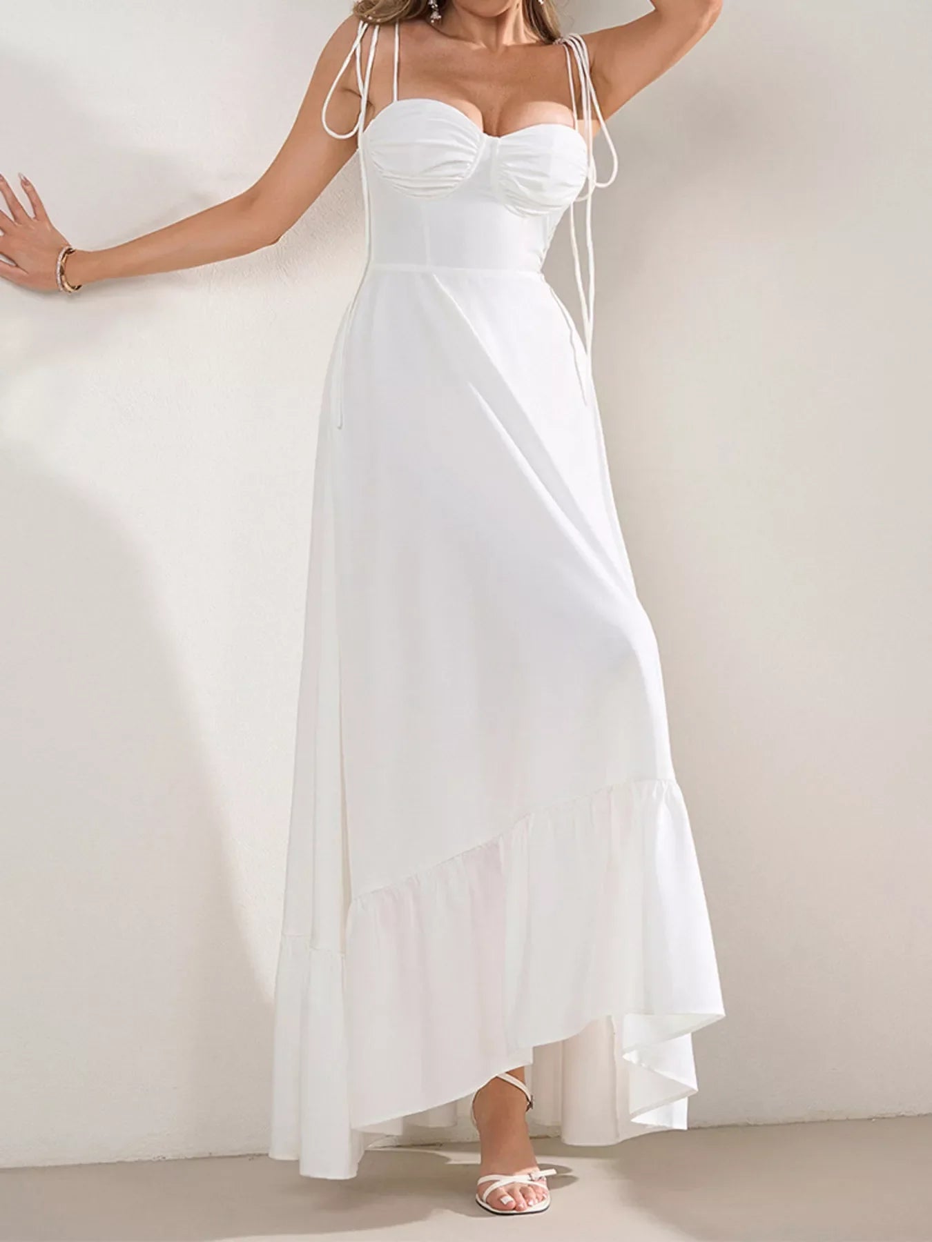 Hazel Blues® |  Sweetheart Neck Tie-Strap Ruffle Hem Maxi Dress