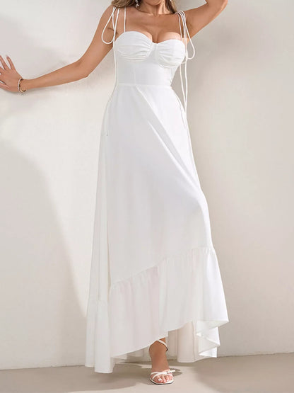 Hazel Blues® |  Sweetheart Neck Tie-Strap Ruffle Hem Maxi Dress