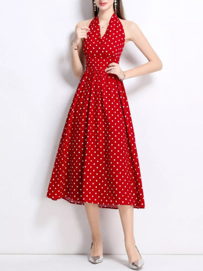 Hazel Blues® |  Polka Dot Halter Neck Midi Dress