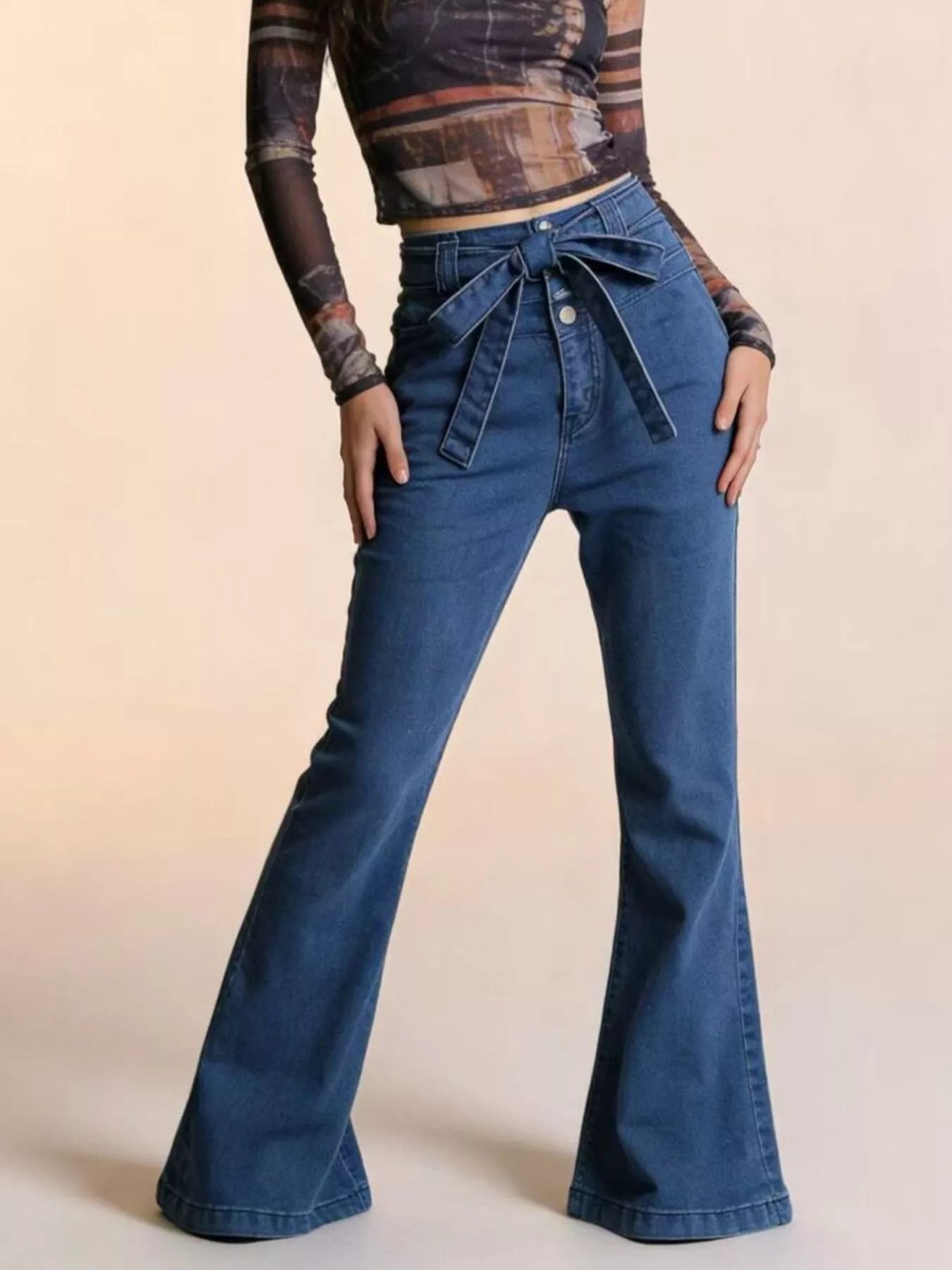 Hazel Blues® |  Bow-Tie High-Waisted Flare Jeans