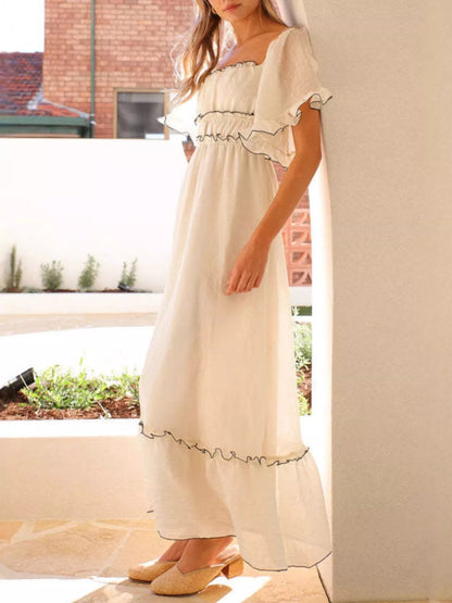 Hazel Blues® |  Ruffled Short Sleeve Tiered Maxi Dress