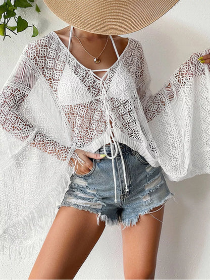 Hazel Blues® | Crochet Knit Tie Front Cover-Up