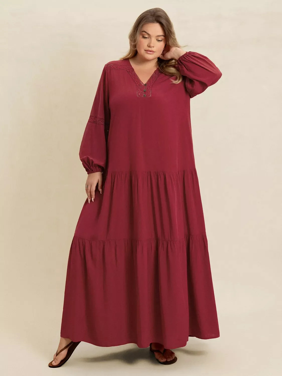 Hazel Blues® | Bohemian Tiered Maxi Dress with Balloon Sleeves