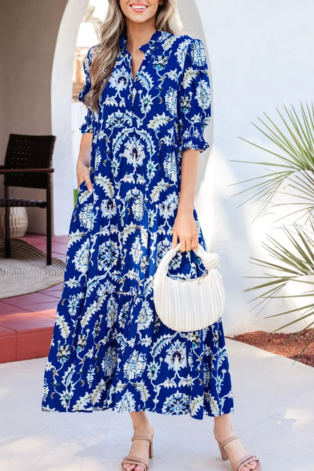 Hazel Blues® |  Wild Floral Print Frilled Collar Half Sleeve Dress