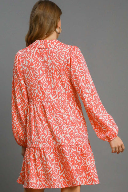Hazel Blues® | Umgee Two Tone Print Balloon Sleeve Tiered Dress