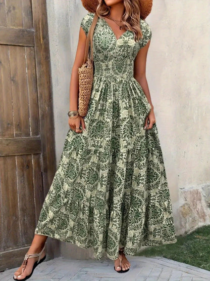 Hazel Blues® |  Printed Cap Sleeve Maxi Dress