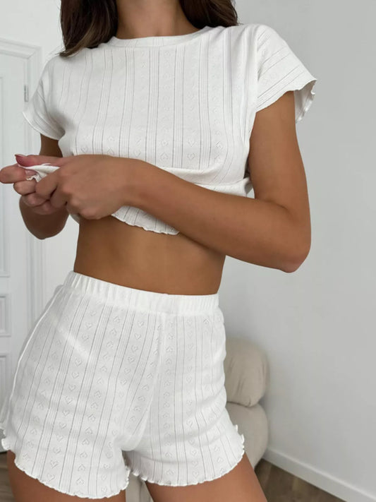 Hazel Blues® |  Ribbed Knit Short Sleeve Top and Shorts Lounge Set
