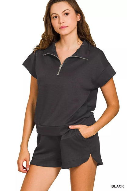 Hazel Blues® |  Zenana Scuba High Neck Half Zip Top and Dolphin Shorts Set