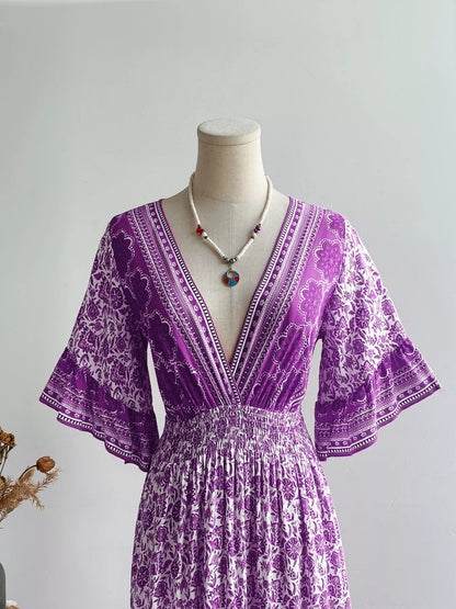 Hazel Blues® |  Floral Print Deep V-Neck Dress