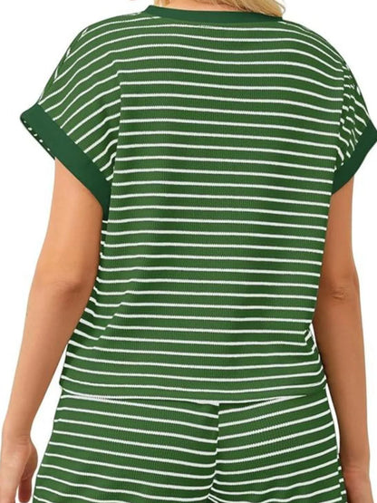 Hazel Blues® | Striped Round Neck Top and Shorts Set