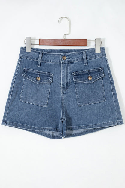 Hazel Blues® |  Dusk Blue Flap Pockets Denim Shorts