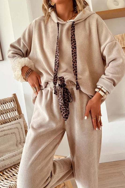 Hazel Blues® |  Leopard Drawstring Hoodie and Pants Set