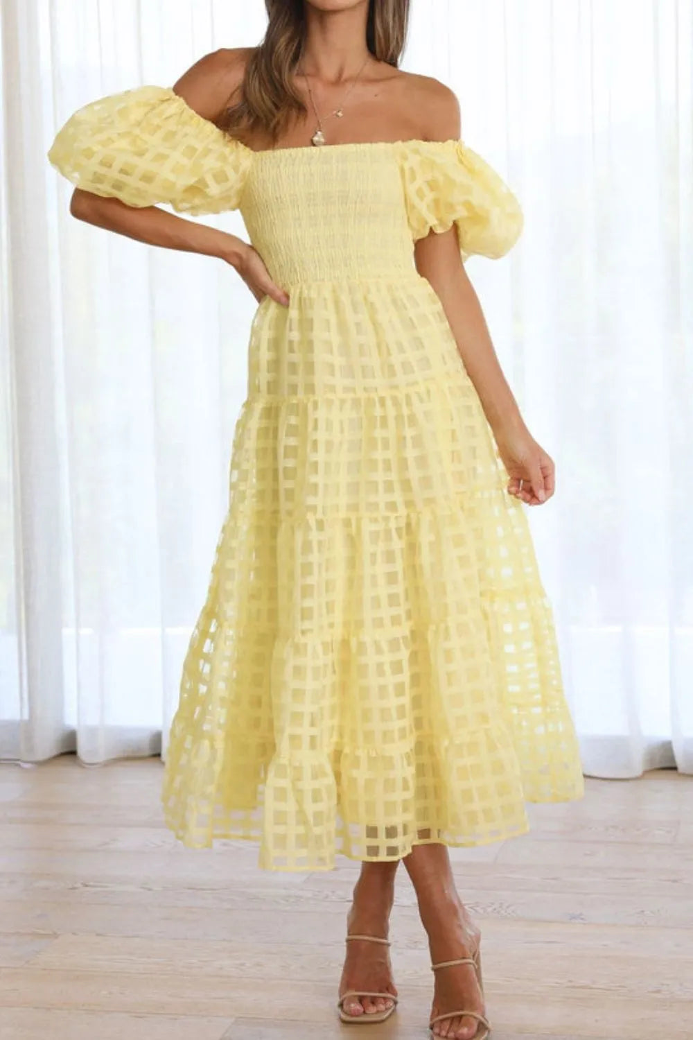 Hazel Blues® |  Off Shoulder Short Puff Sleeve Midi Dress
