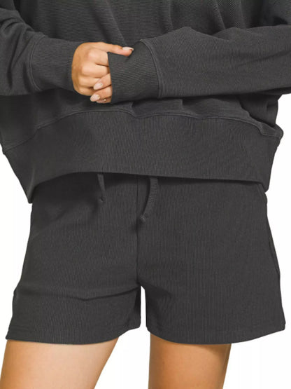 Hazel Blues® |  Zenana Ribbed Round Neck Pullover and Shorts Set
