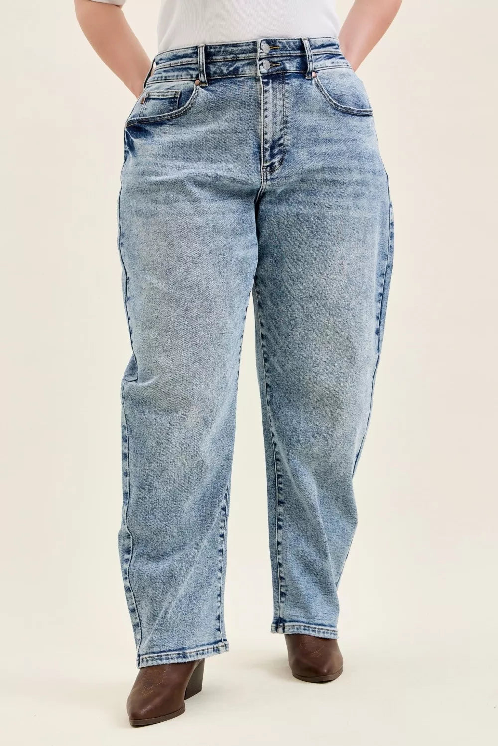 Hazel Blues® | Judy Blue High Waist Marlow Arc Leg Jeans with Double Waistband
