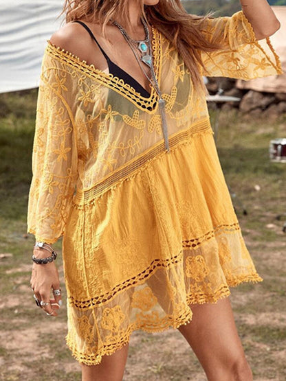 Hazel Blues® | Lace Detail Plunge Cover-Up Dress