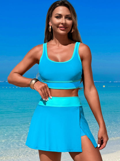 Hazel Blues® | Scoop Neck Top and Skort Swim Set