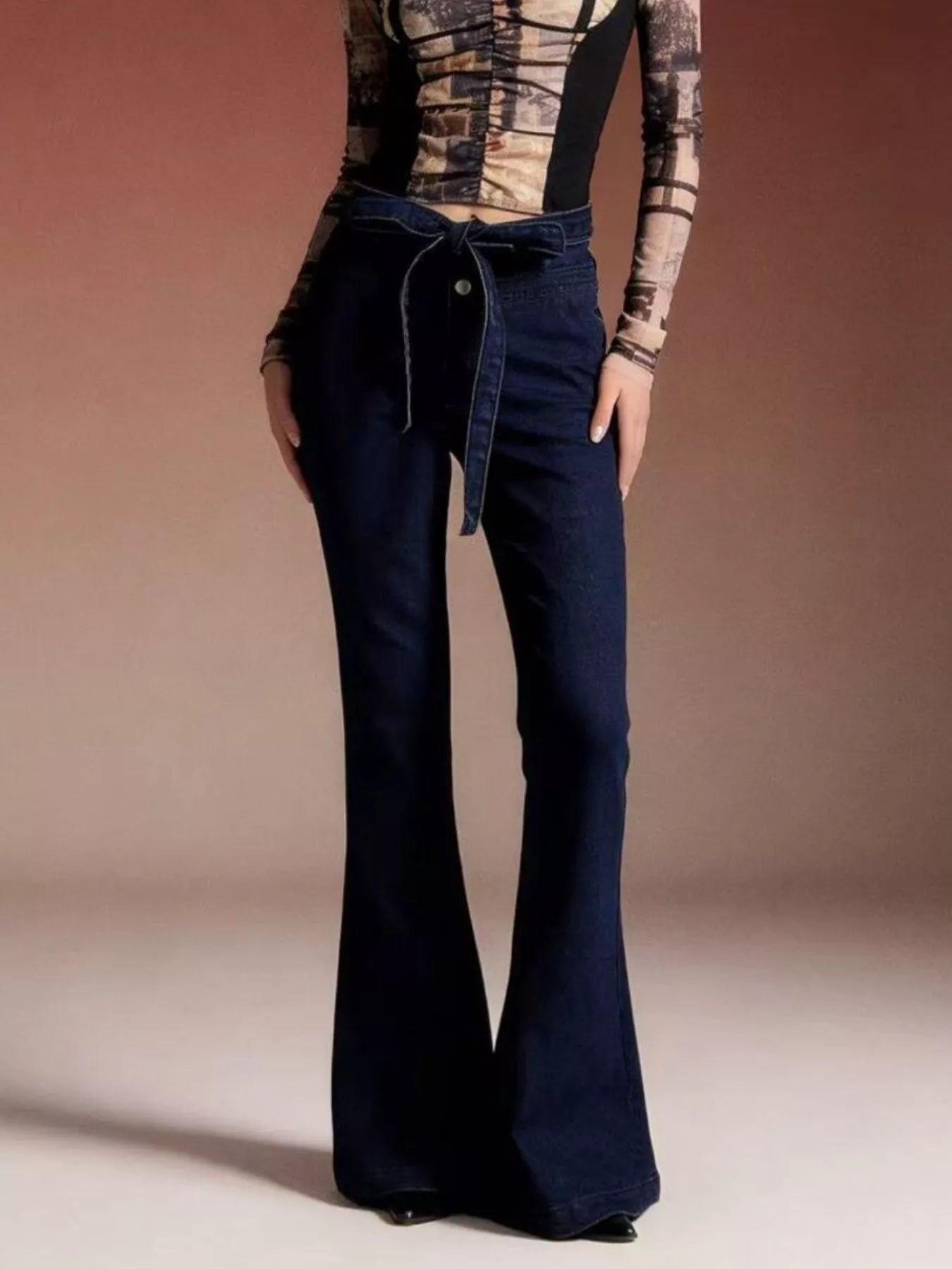 Hazel Blues® |  Bow-Tie High-Waisted Flare Jeans
