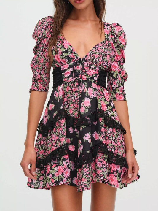 Hazel Blues® |  Ruffled Floral Print Half Sleeve Dress